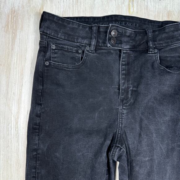 American Eagle Next Level Stretch Black Super High Rise Flare Denim Jeans 10 - Picture 6 of 16